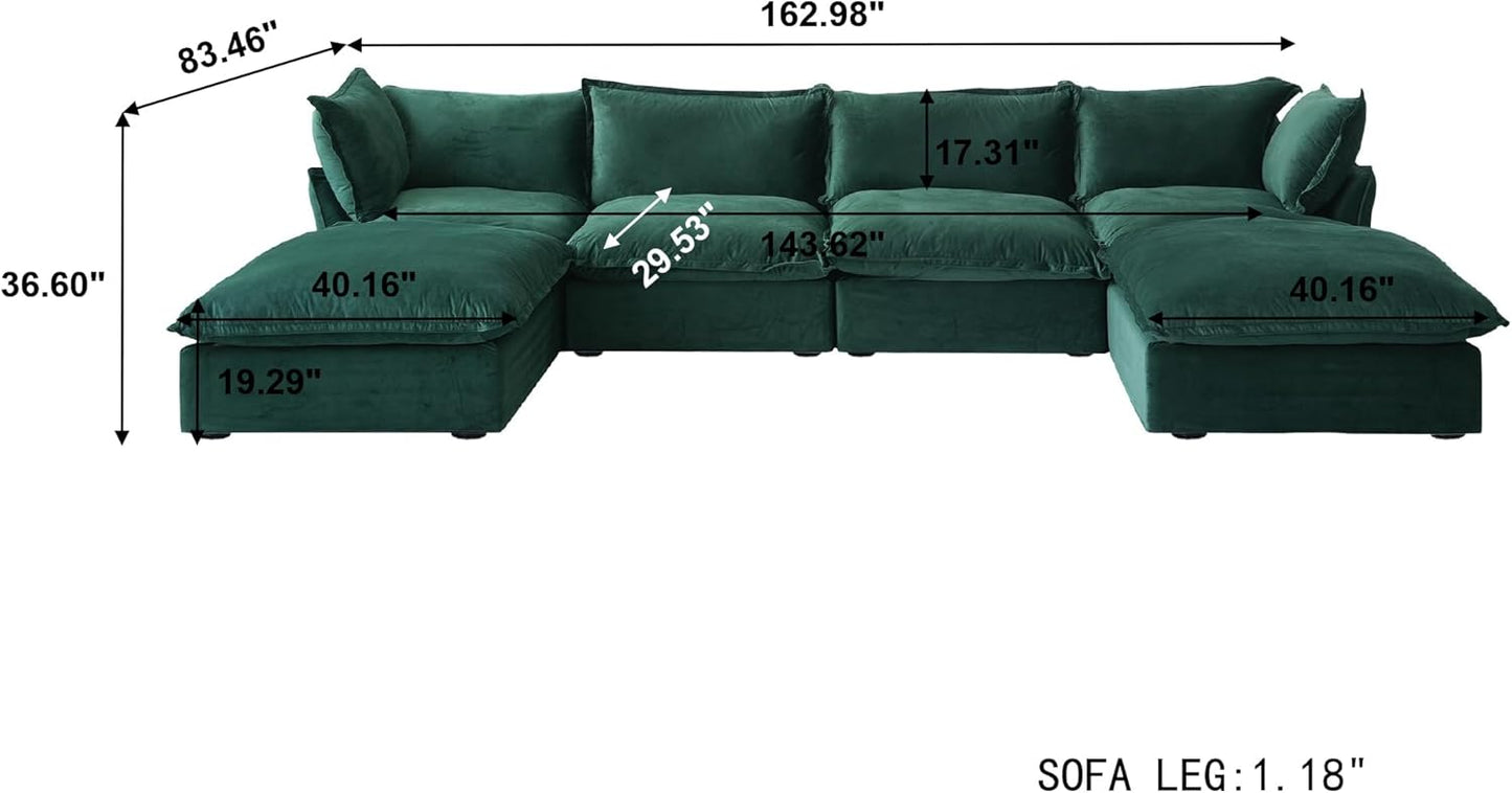 Sabi Modular Boucle Cloud Sofa - Green - 4-Seater Sectional Sofa with 2 Ottomans - Nuvé