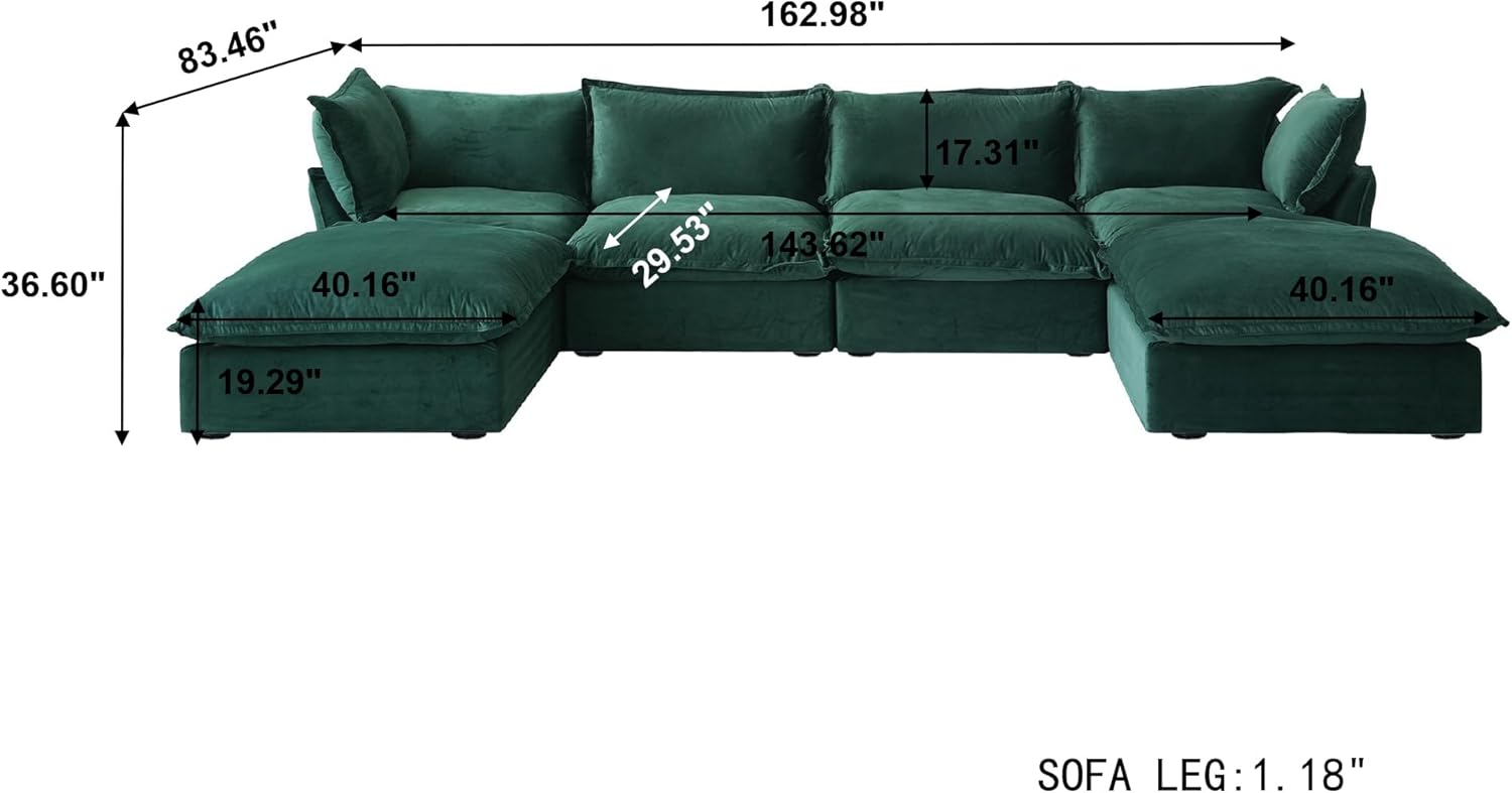 Sabi Modular Boucle Cloud Sofa - Green - 4-Seater Sectional Sofa with 2 Ottomans - Nuvé