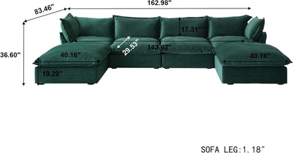 Sabi Modular Boucle Cloud Sofa - Green - 4-Seater Sectional Sofa with 2 Ottomans - Nuvé
