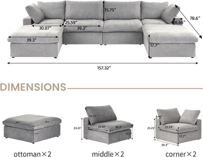 Nuvé® Solace Modular Bouclé Cloud Sofa - Space Grey - 4-Seater Sectional Sofa with 2 Ottomans - Nuvé