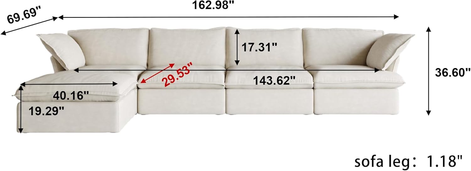 Sabi Modular Boucle Cloud Sofa - Beige - 4-Seater Sectional Sofa with Ottoman - Nuvé