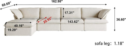 Sabi Modular Boucle Cloud Sofa - Beige - 4-Seater Sectional Sofa with Ottoman - Nuvé