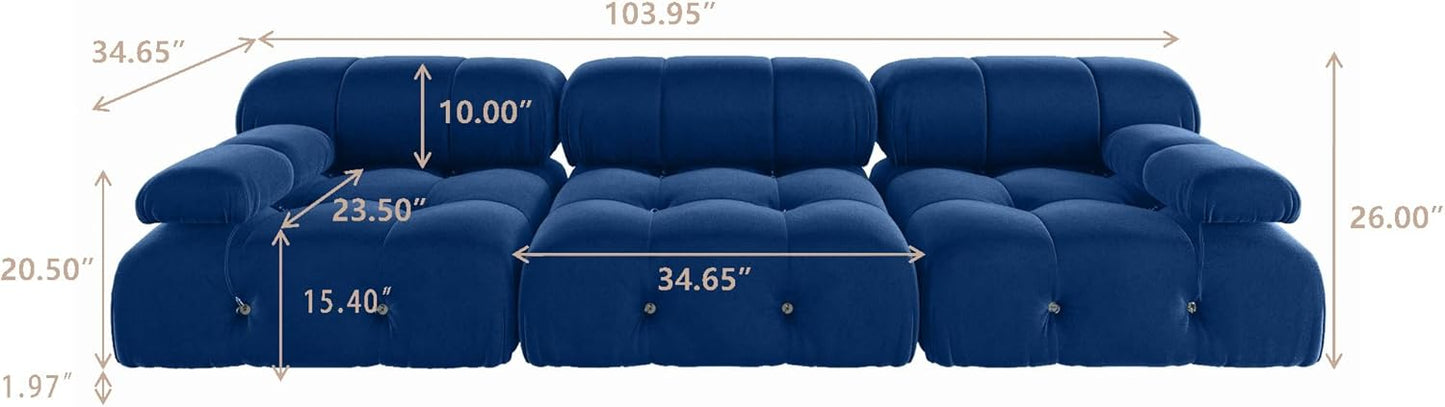 Nuvé® Takumi Velvet Modular Bouclé Cloud Sofa - Blue - 3 Seater Sofa - Nuvé