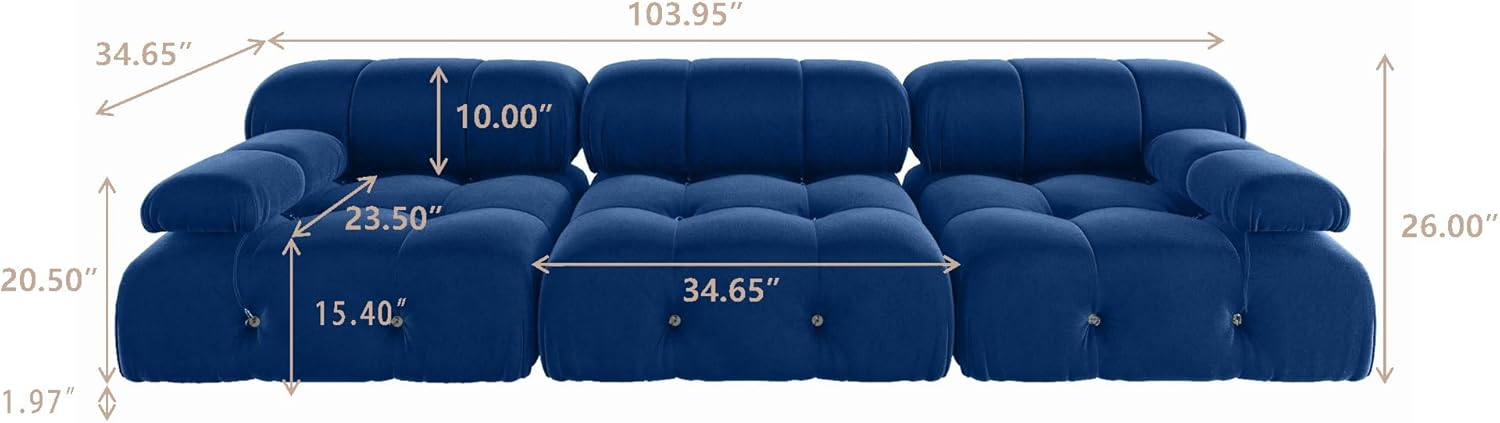 Nuvé® Takumi Velvet Modular Bouclé Cloud Sofa - Blue - 3 Seater Sofa - Nuvé