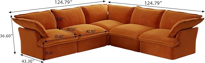Sabi Modular Boucle Cloud Sofa - Red - 5-Seater Sectional Sofa with Ottoman - Nuvé