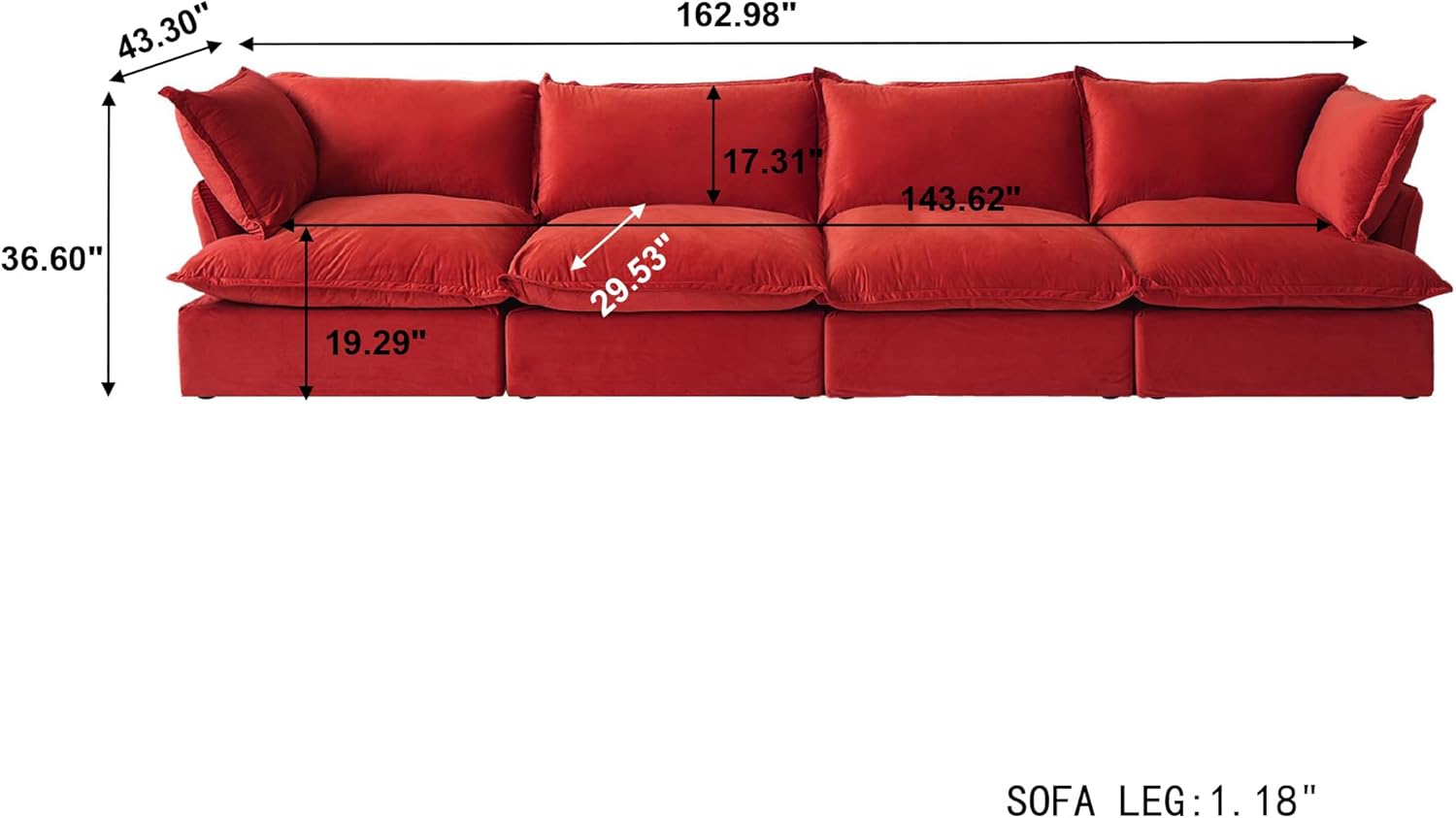 Sabi Modular Boucle Cloud Sofa- Red - 4-Seater Sofa - Nuvé