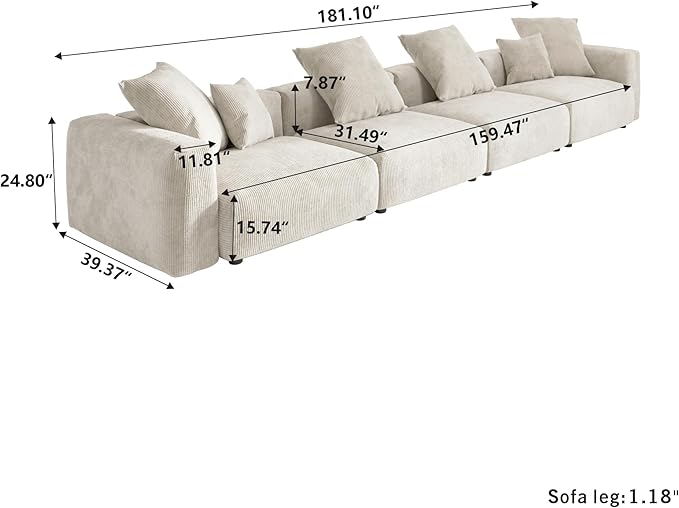 Kanso Corduroy Modular Bouclé Cloud Couch - Beige - 4-Seater Sofa - Nuvé