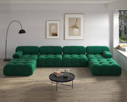 Nuvé® Takumi Velvet Modular Bouclé Cloud Sofa - Green - 3-Seater Sofa with 2 Ottoman - Nuvé