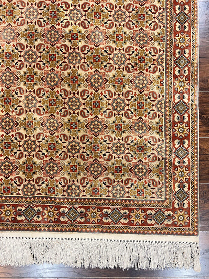 Turkish Kayseri Silk Rug 4x6, Hand Knotted Handmade Vintage Allover Pattern, Fine Silk Oriental Carpet 4 x 6 ft, Traditional Rug, Cream - Nuvé