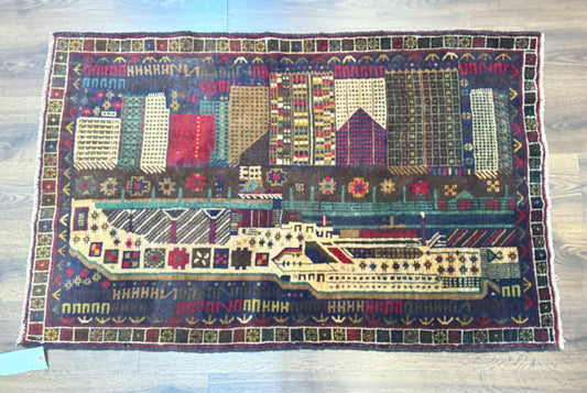 Balouch Rug 3x5, Afghan Carpet, City Pictorial - Nuvé