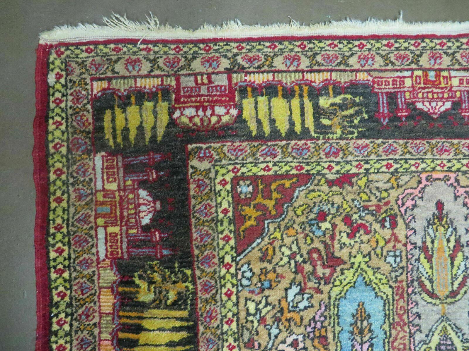 4' X 6' Antique 1920s Handmade Turkish Mehrab Design Wool Rug Lantern Beautiful - Nuvé