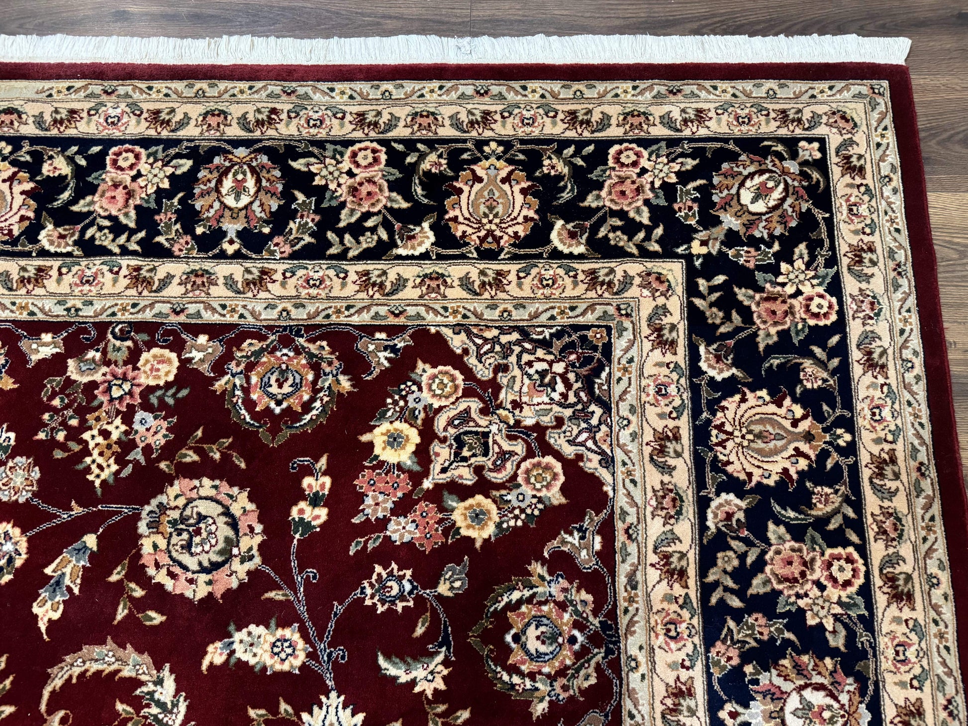 Sino Persian Rug 9x11, Burgundy and Navy Blue, Fine 200 KPSI, Floral Allover - Nuvé