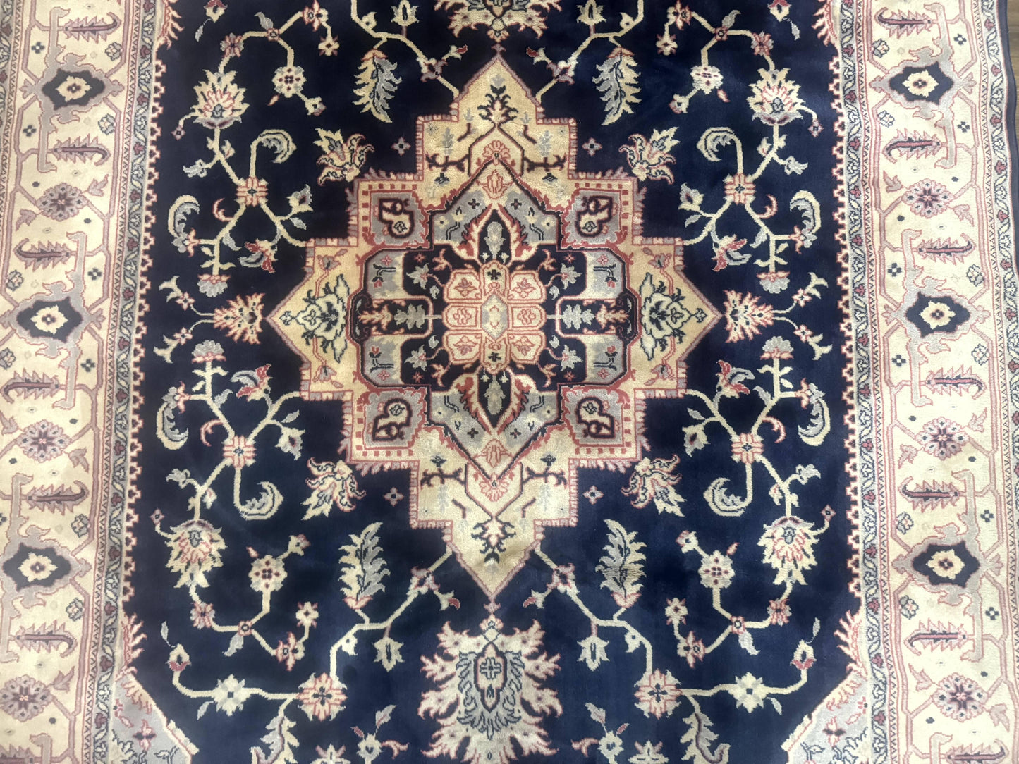 Karastan Rug Navy Serapi, Kara Shah Rug, Navy Blue, 5.6 x 8.6, Vintage Karastan Area Rug, Wool Pile Karastan Rug - Nuvé