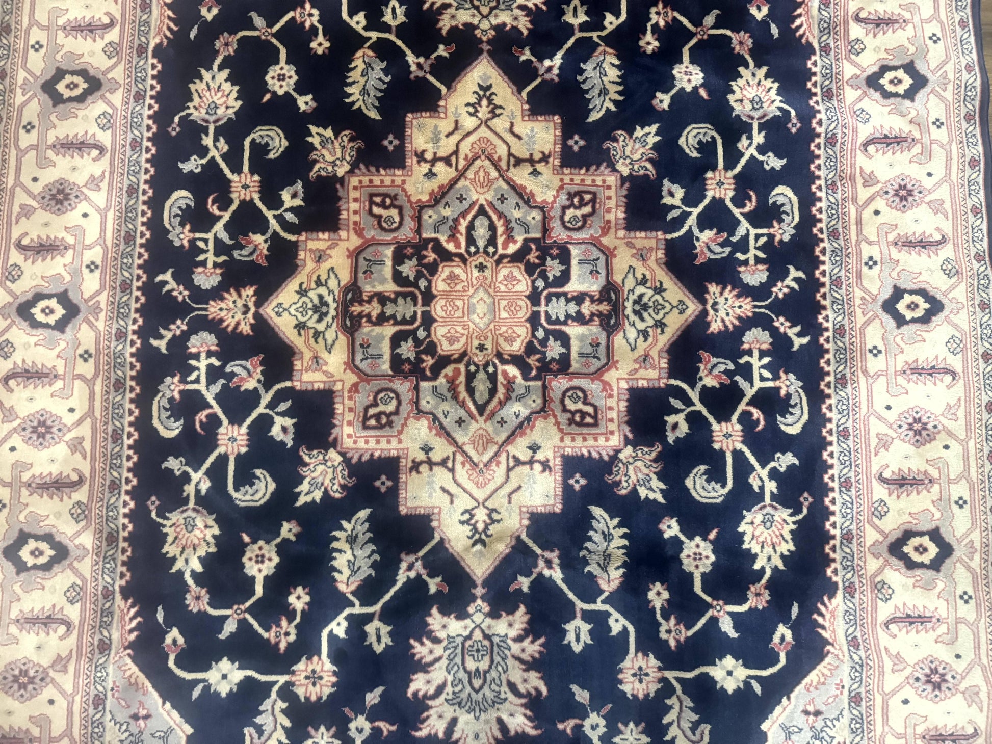 Karastan Rug Navy Serapi, Kara Shah Rug, Navy Blue, 5.6 x 8.6, Vintage Karastan Area Rug, Wool Pile Karastan Rug - Nuvé