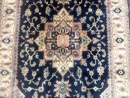 Karastan Rug Navy Serapi, Kara Shah Rug, Navy Blue, 5.6 x 8.6, Vintage Karastan Area Rug, Wool Pile Karastan Rug - Nuvé