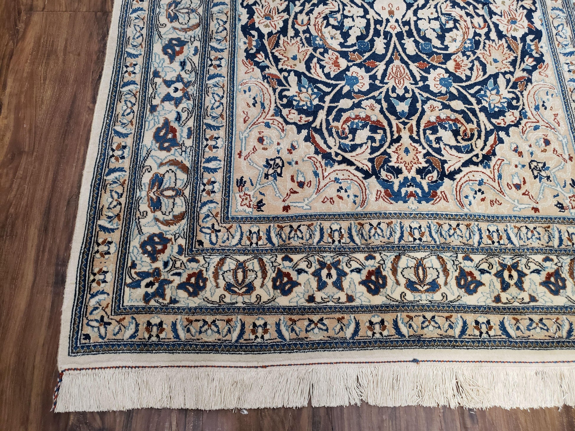Semi Antique Fine Persian Nain Rug, Ivory & Blue, Wool with Silk Accents, 3'9" x 6'2" - Nuvé