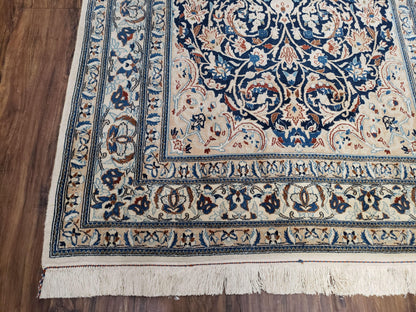 Semi Antique Fine Persian Nain Rug, Ivory & Blue, Wool with Silk Accents, 3'9" x 6'2" - Nuvé
