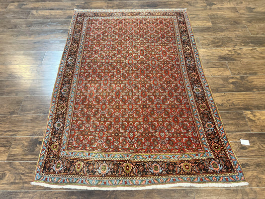 Antique Persian Bidjar Rug 5x7, Repeated Allover Herati Pattern, Red, Handmade Wool Carpet - Nuvé