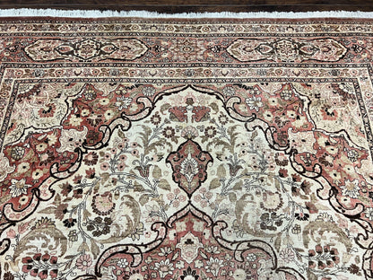 Antique Persian Tabriz Rug 10x12, Wool Hand Knotted Oriental Carpet, Beige Light Red, Floral Medallion - Nuvé