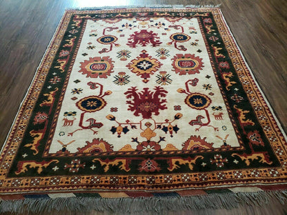 5' X 6' Vintage Handmade Knotted Turkish Kazak Pattern Wool Rug Bohemian Boho Interior Design - Nuvé