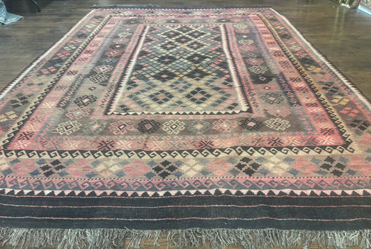Persian Kurdish Kilim Rug 8x10, Large Flatweave Tribal Bohemian Rug, Vintage Zarand Kilim - Nuvé