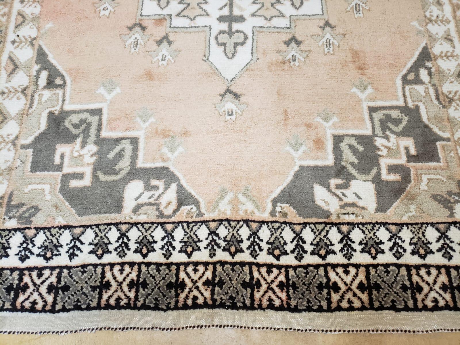 Antique Moroccan Rug 5x7 Tribal Carpet, Hand-Knotted Soft Wool Pile, 5 x 7 Area Rug, Berber Rug, Geometric Open Field Medallion, Pink Ivory - Nuvé