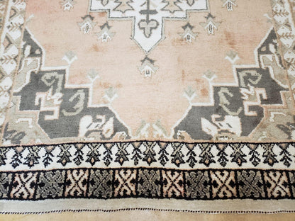 Antique Moroccan Rug 5x7 Tribal Carpet, Hand-Knotted Soft Wool Pile, 5 x 7 Area Rug, Berber Rug, Geometric Open Field Medallion, Pink Ivory - Nuvé