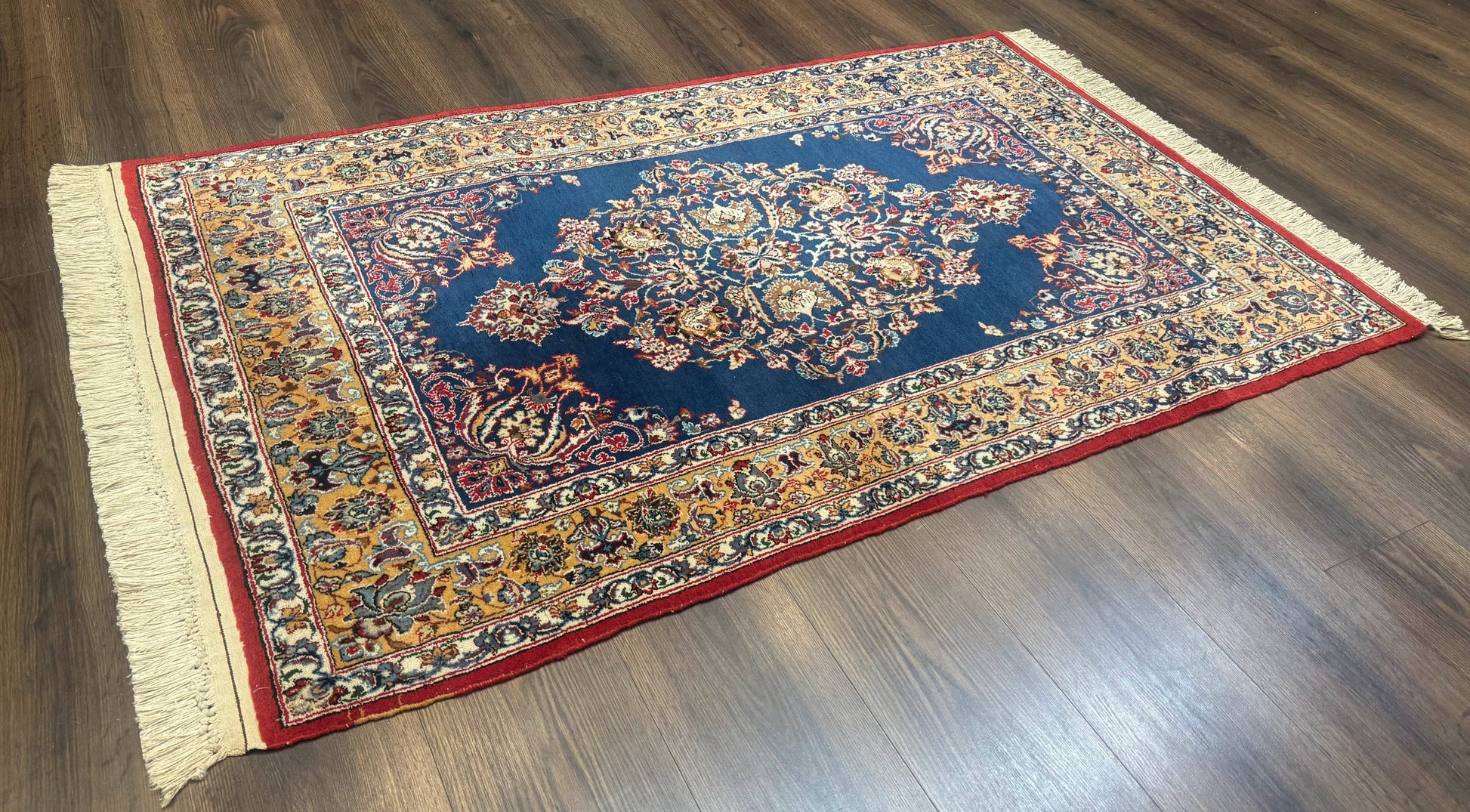 Blue Persian Qum Rug 3.6 x 5, Floral Medallion, Fine 310 KPSI - Nuvé
