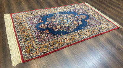 Blue Persian Qum Rug 3.6 x 5, Floral Medallion, Fine 310 KPSI - Nuvé