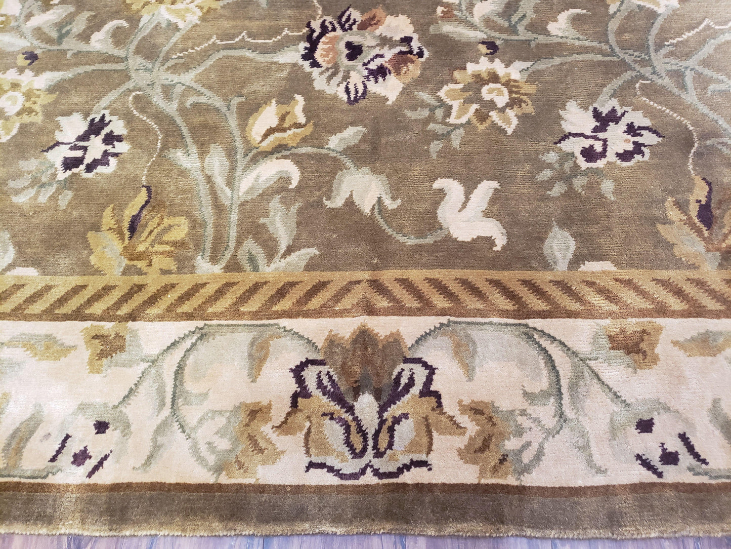 8x10 Rug - Plush Tibetan Rug - Green & Beige Floral Rug - Large Handmade Wool Rug - 250x300 Carpet - Nuvé