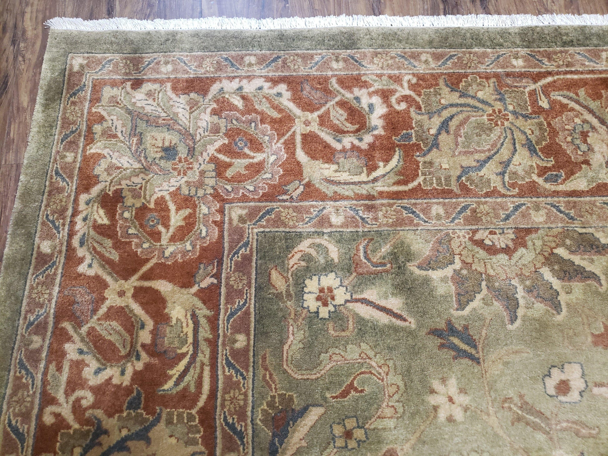 Vintage Indo Mahal Area Rug 9x12, Wool Hand-Knotted Laurel Green & Auburn Indian Carpet, 9 x 12 Floral Carpet, Living Room Rug - Nuvé