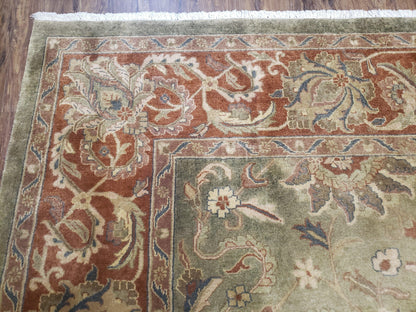 Vintage Indo Mahal Area Rug 9x12, Wool Hand-Knotted Laurel Green & Auburn Indian Carpet, 9 x 12 Floral Carpet, Living Room Rug - Nuvé