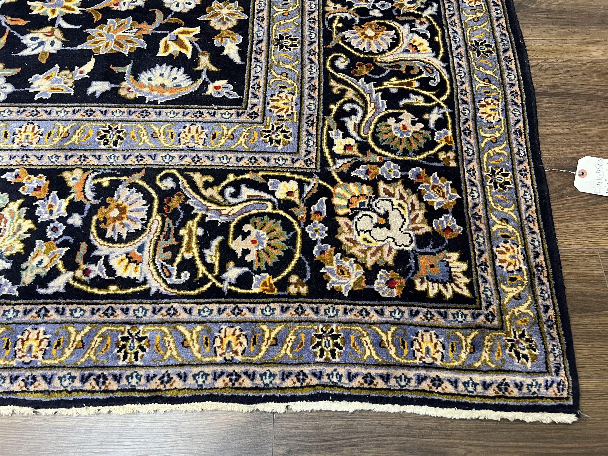 Wonderful Navy Blue Persian Kashan Rug 11x13, Allover Floral Design with Central Medallion, Wool Hand-Knotted Antique Carpet, Signed Rabani Rug - Nuvé