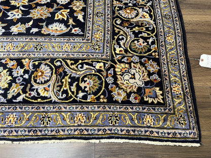 Wonderful Navy Blue Persian Kashan Rug 11x13, Allover Floral Design with Central Medallion, Wool Hand-Knotted Antique Carpet, Signed Rabani Rug - Nuvé