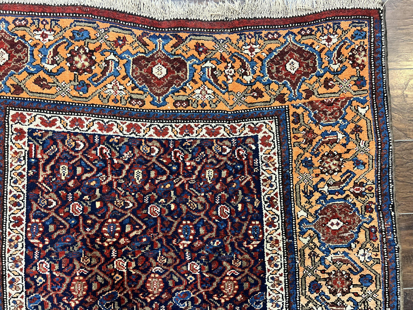 Persian Senneh Rug 4x8, Wool Hand Knotted Antique Kurdish Carpet, Navy Blue Oriental Area Rug, 4 x 8 Rug - Nuvé