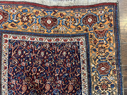 Persian Senneh Rug 4x8, Wool Hand Knotted Antique Kurdish Carpet, Navy Blue Oriental Area Rug, 4 x 8 Rug - Nuvé