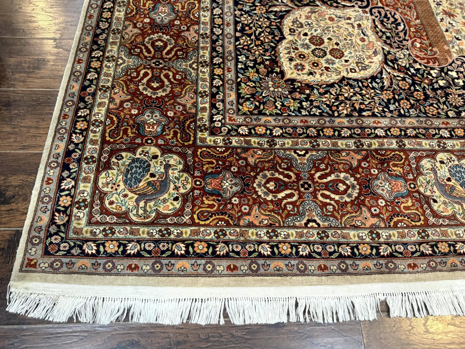Wonderful Pak Persian Rug 9x12, Very Fine 260 KPSI, Floral Peacocks, Handmade Vintage Wool Rug - Nuvé