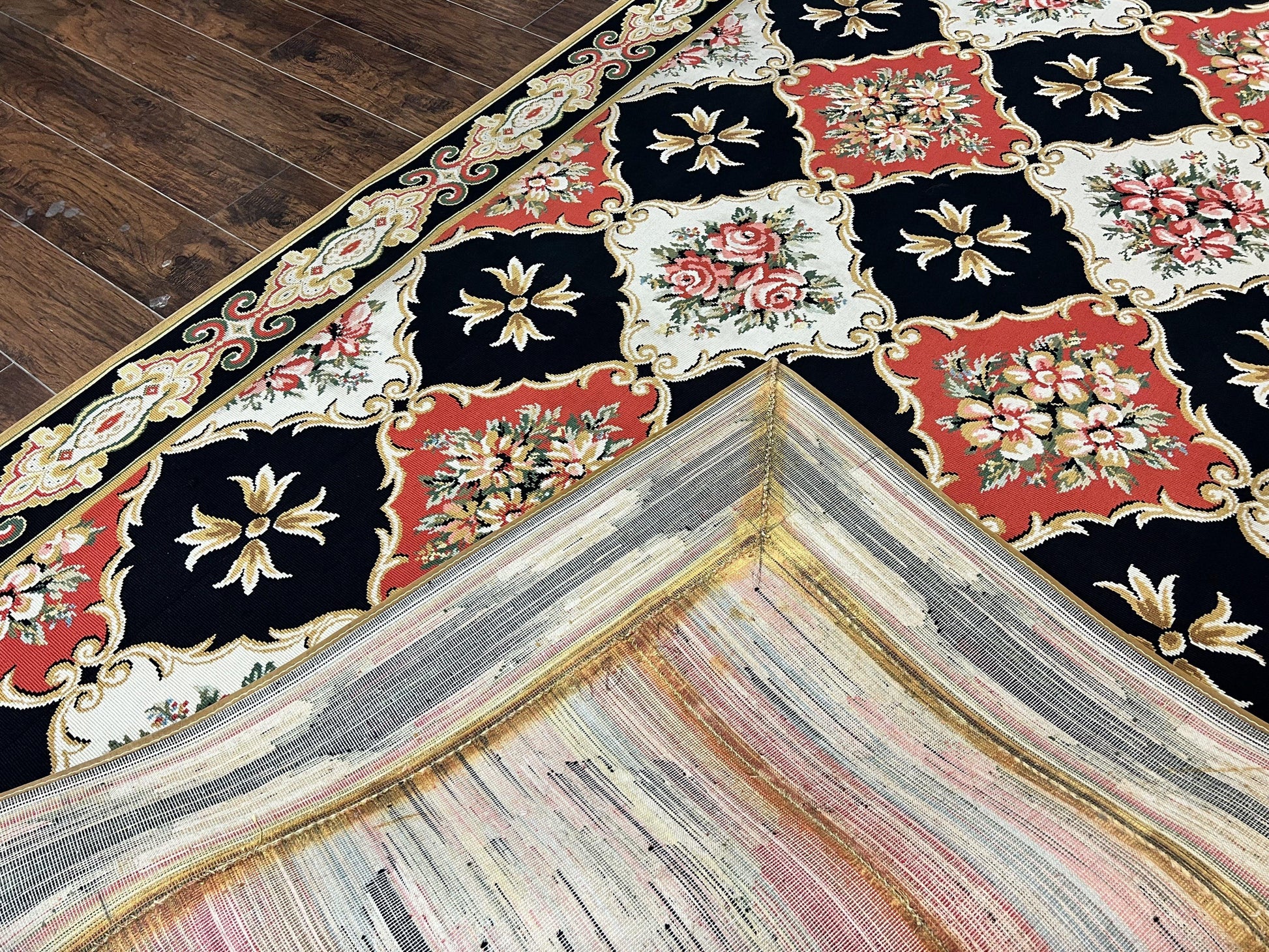 Wide Runner Rug 6x17 ft, Custom Made Vintage Stark Carpet 6 x 17 ft, Red Black Ivory, Corridor Hallway Rug, European Panel Design, Floral - Nuvé