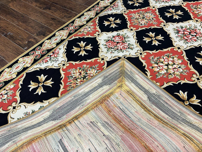 Wide Runner Rug 6x17 ft, Custom Made Vintage Stark Carpet 6 x 17 ft, Red Black Ivory, Corridor Hallway Rug, European Panel Design, Floral - Nuvé