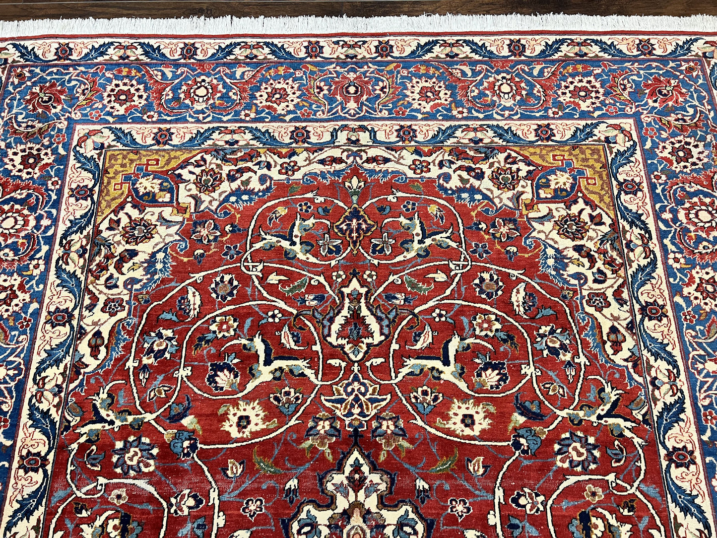 Red Persian Isfahan Rug 7x10 - Antique, Floral Medallion - Nuvé