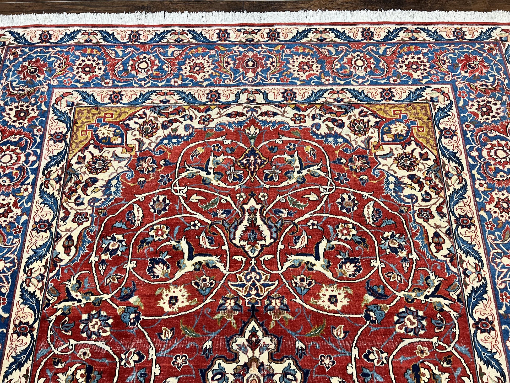 Red Persian Isfahan Rug 7x10 - Antique, Floral Medallion - Nuvé
