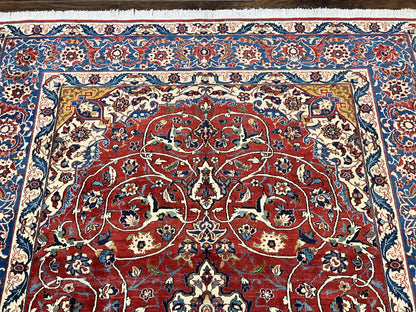 Red Persian Isfahan Rug 7x10 - Antique, Floral Medallion - Nuvé