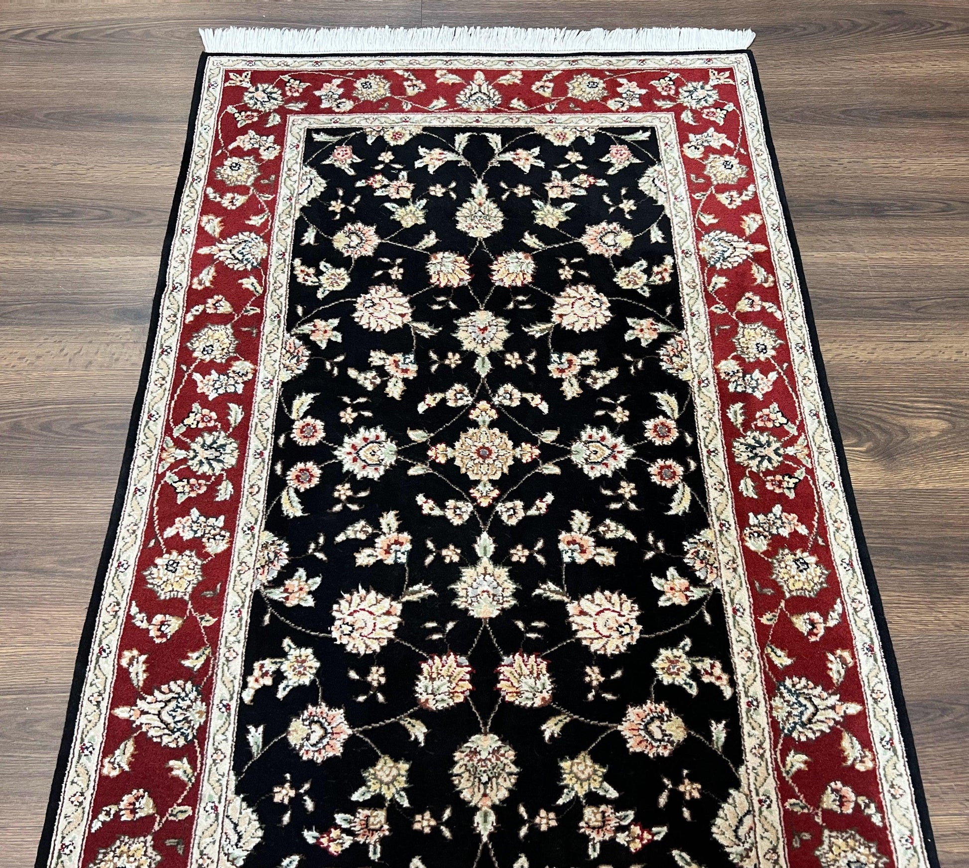 Pak Persian Rug 3x5, Black and Red, Floral Allover, Vintage Hand Knotted Wool Oriental Carpet, Pakistani Rug, Small Handmade Area Rug 3 x 5 - Nuvé