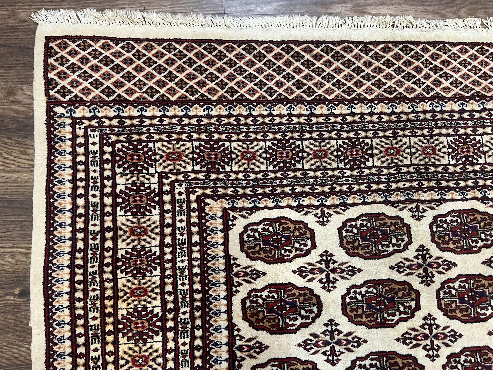 Pakistani Turkoman Rug 6x9, Cream and Red Hand Knotted Wool Oriental Carpet, Yamud Rug, Tribal Rug 6 x 9, Bohemian Area Rug, Bokhara Rug - Nuvé