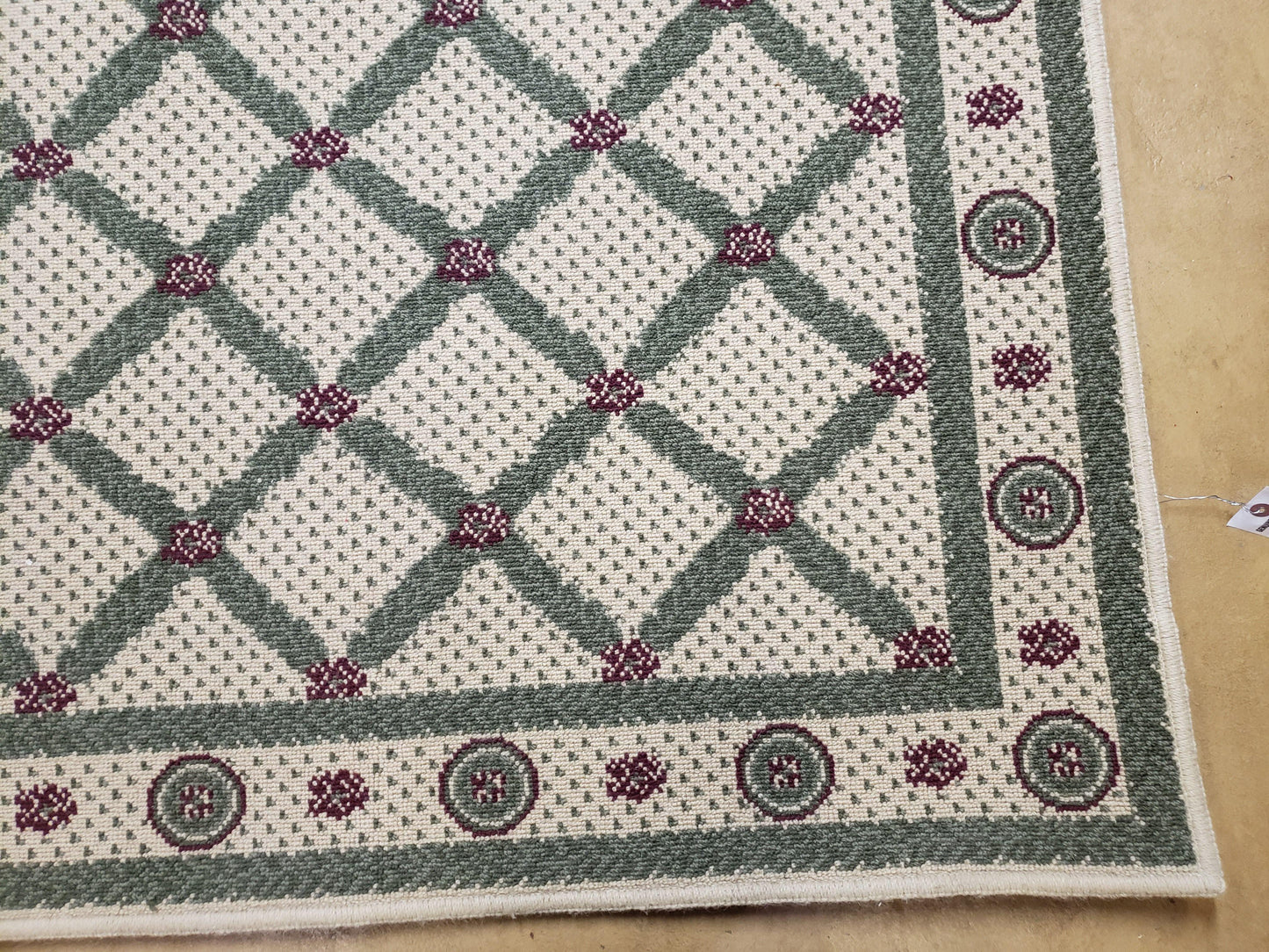 4x5 Panel Design Rug, 4' x 5' Power-Loomed Vintage Rug, Beige & Pine Green Carpet - Nuvé