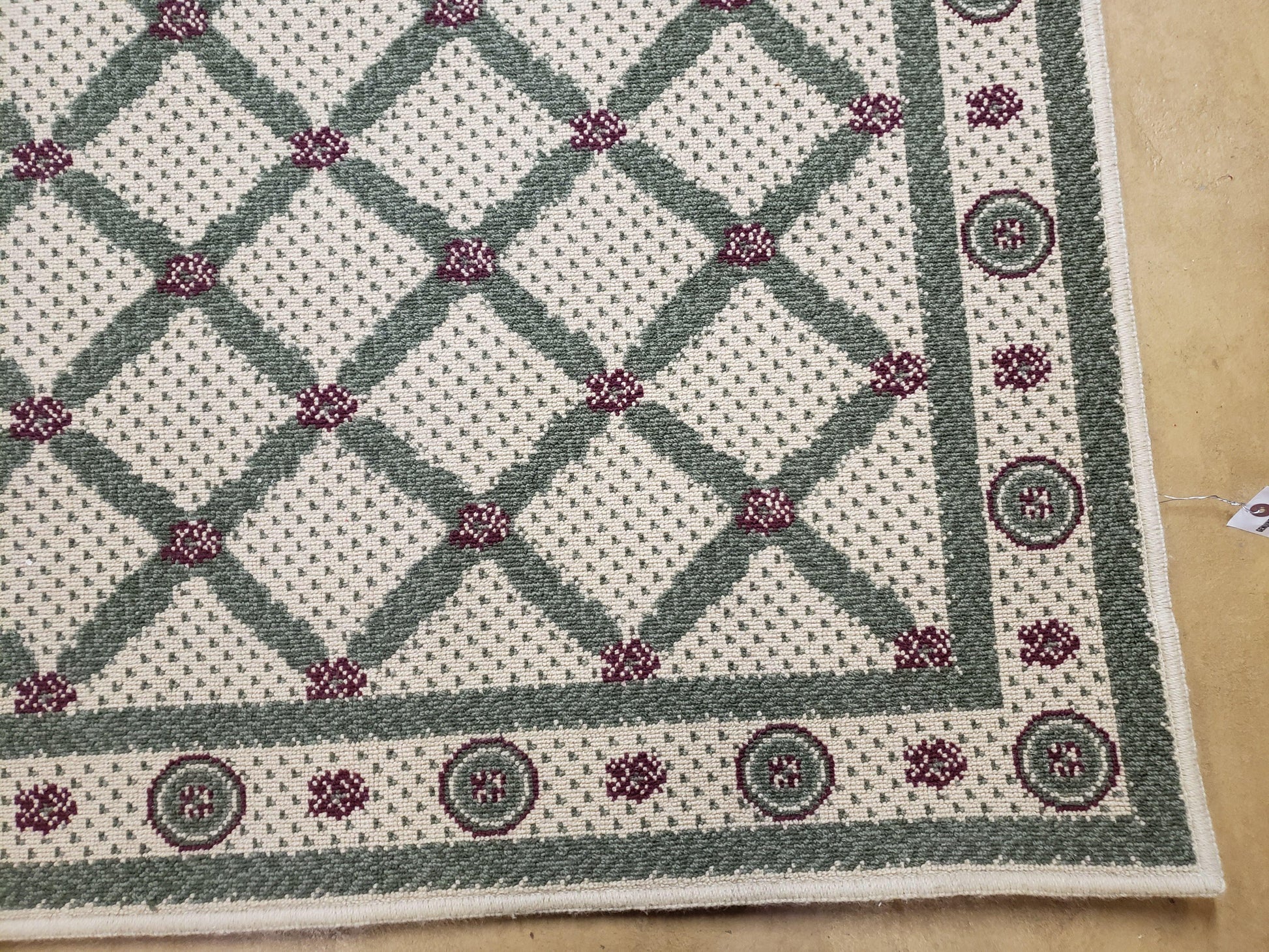 4x5 Panel Design Rug, 4' x 5' Power-Loomed Vintage Rug, Beige & Pine Green Carpet - Nuvé