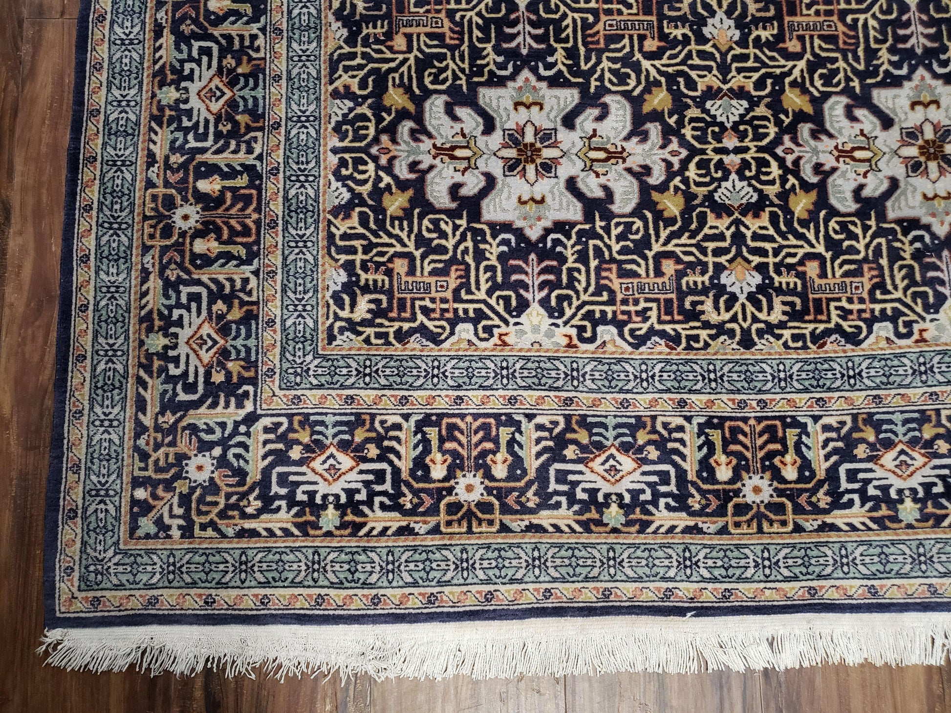 Persian Kashan Rug, Navy Blue, Hand-Knotted, Wool, 4' 8" x 7' 4", Pair A - Nuvé