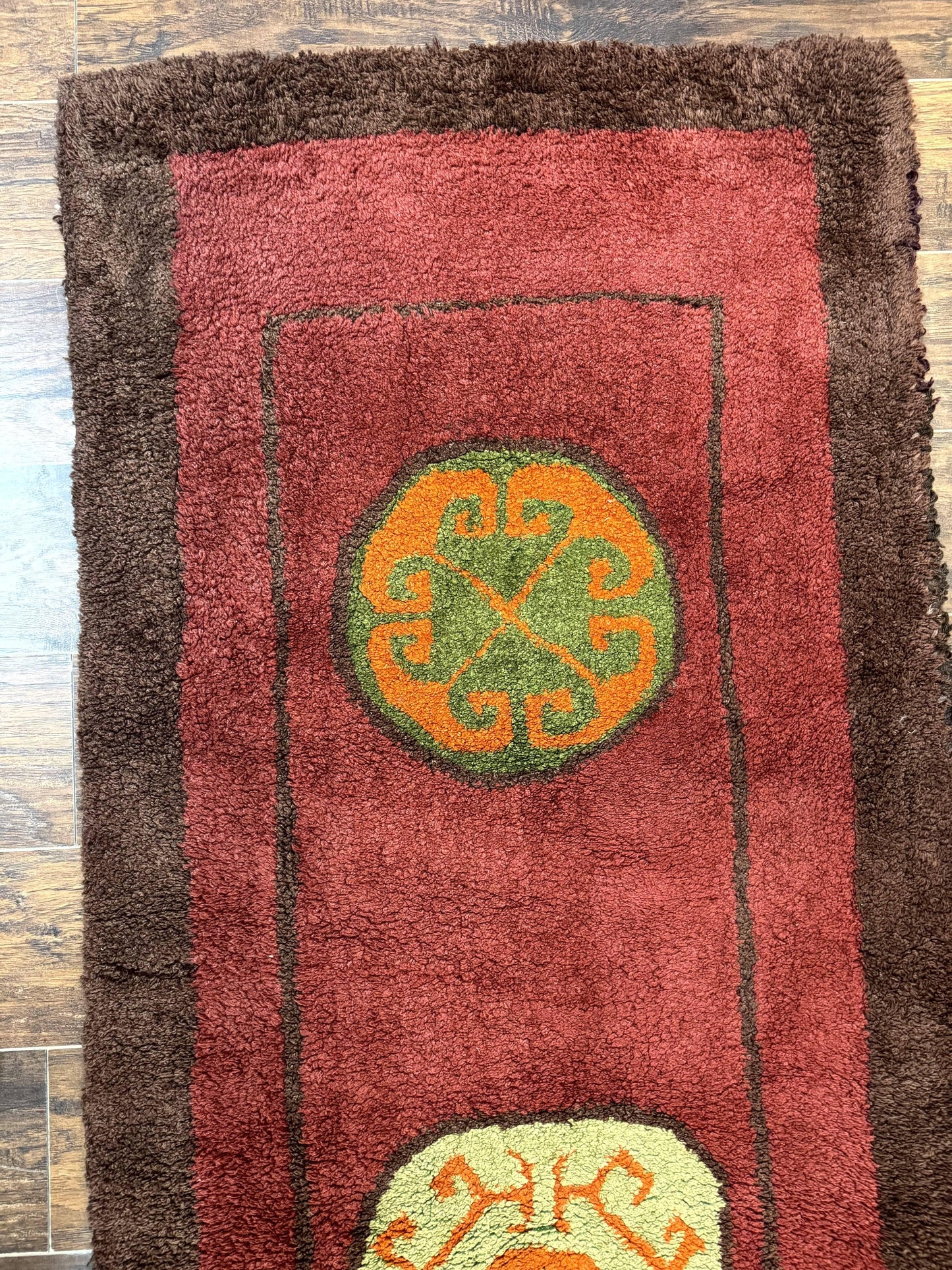 German Hooked Runner Rug 3x8, Vintage, Red, Wool - Nuvé