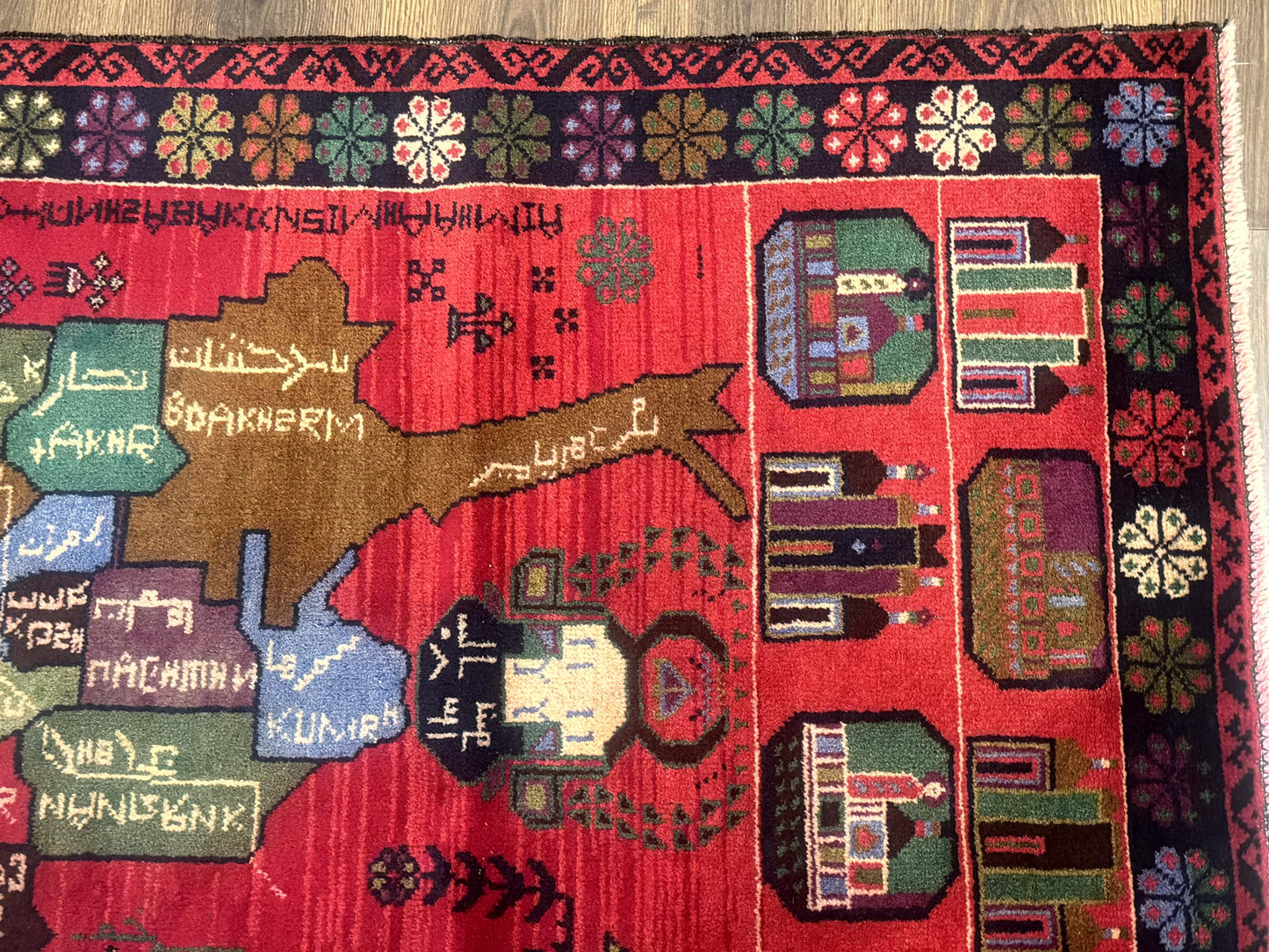 Afghan Rug 3x7, Map of Afghanistan, War Rug, Tribal Rug, Balouch Rug, New, Red - Nuvé
