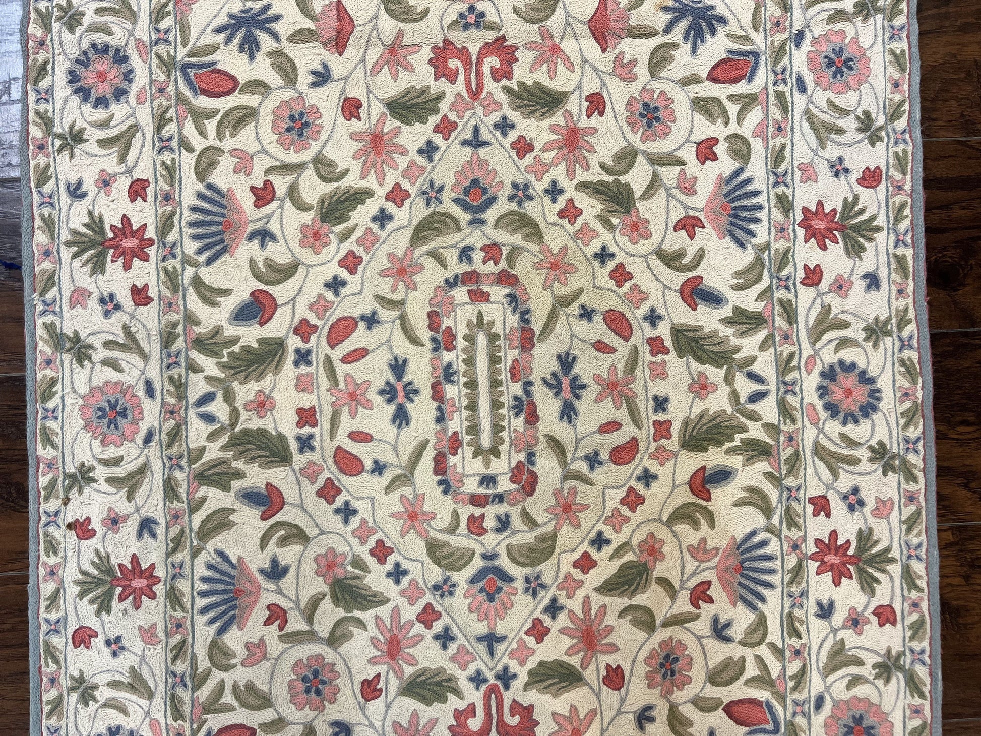Hand Stitched Indian Rug 4x5, Floral, Vintage Hand Embroidered Rug - Nuvé